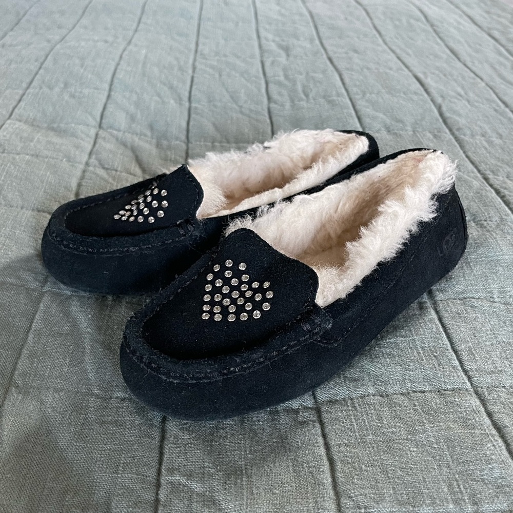 Ugg Girls Annmarie Heart Black Slippers Size 13